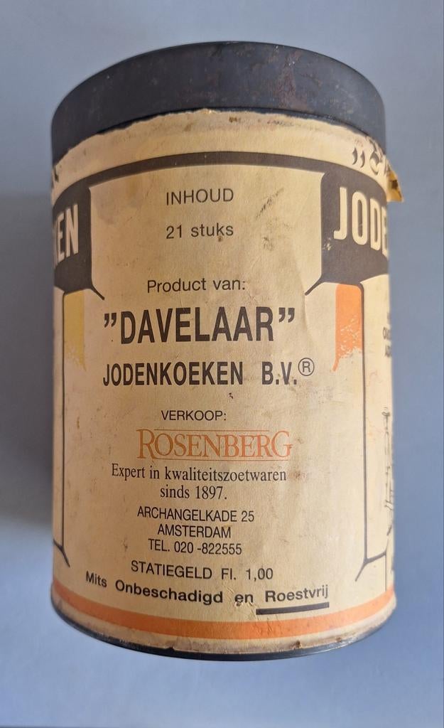 Oud  blik met papieren wikkel, Ophalen of Verzenden, Gebruikt, Koek(jes), Overige merken