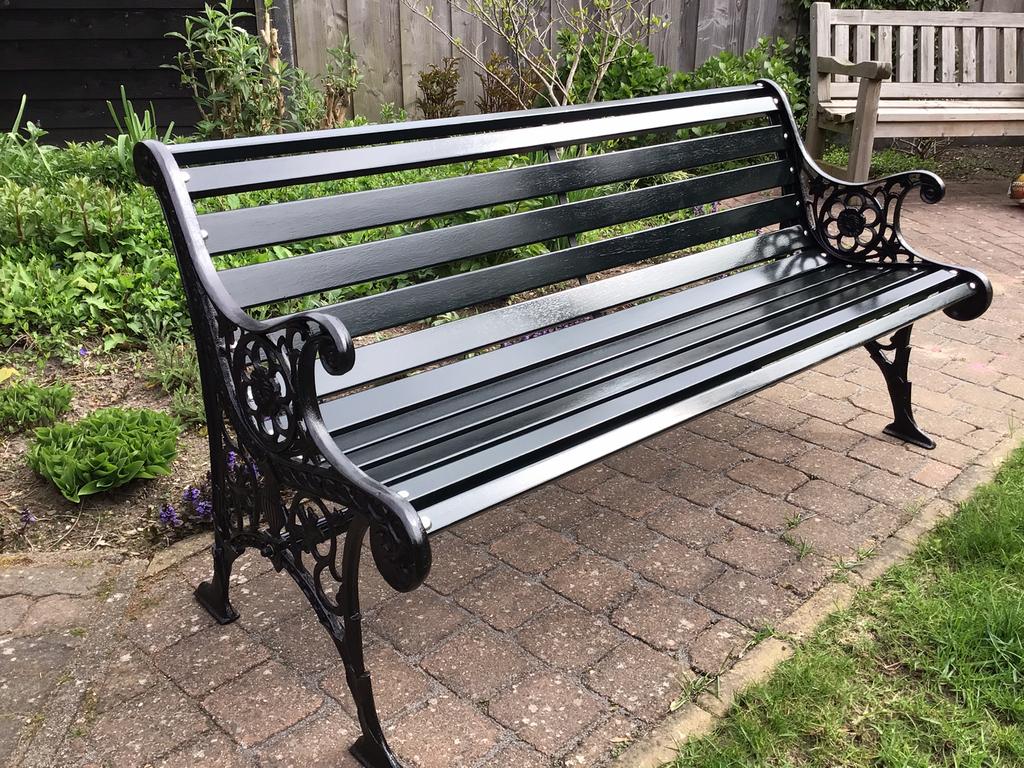 Gietijzeren tuinbank  grachtengroen ( zware uitvoering), Ophalen, Zo goed als nieuw, Hout