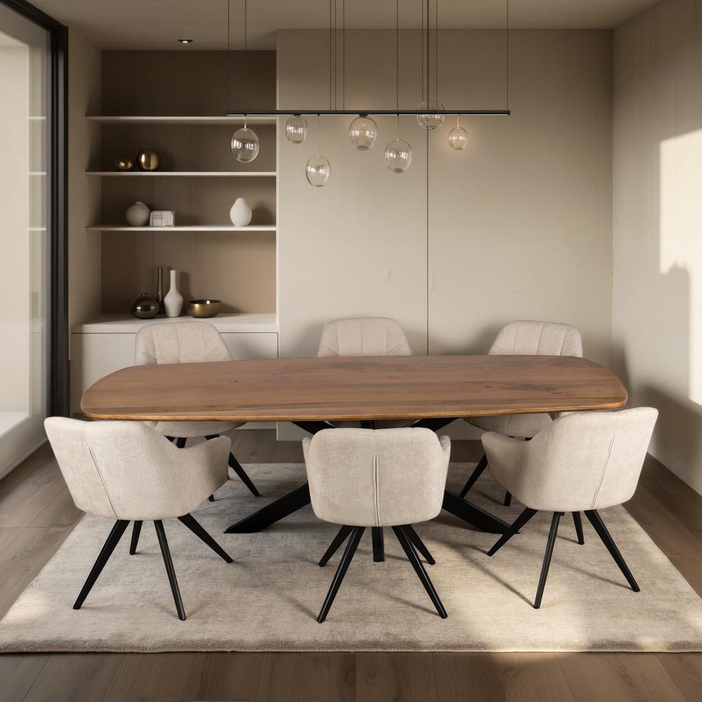 Deens ovale eettafels mangohout 160-260 cm naturel, Huis en Inrichting, Tafels | Eettafels, Overige materialen, Nieuw, Vijf personen of meer