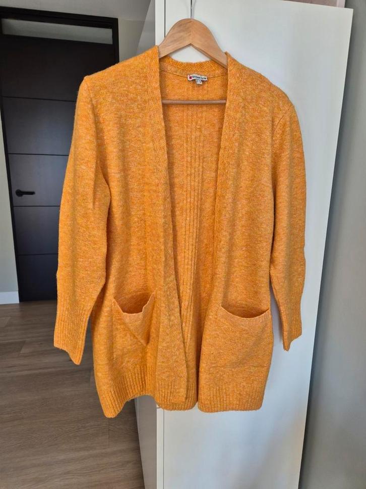 Nieuw lang damesvest maat 38 met 2 zakken oranje/geel, Kleding | Dames, Truien en Vesten, Nieuw, Maat 38/40 (M), Geel, Ophalen of Verzenden