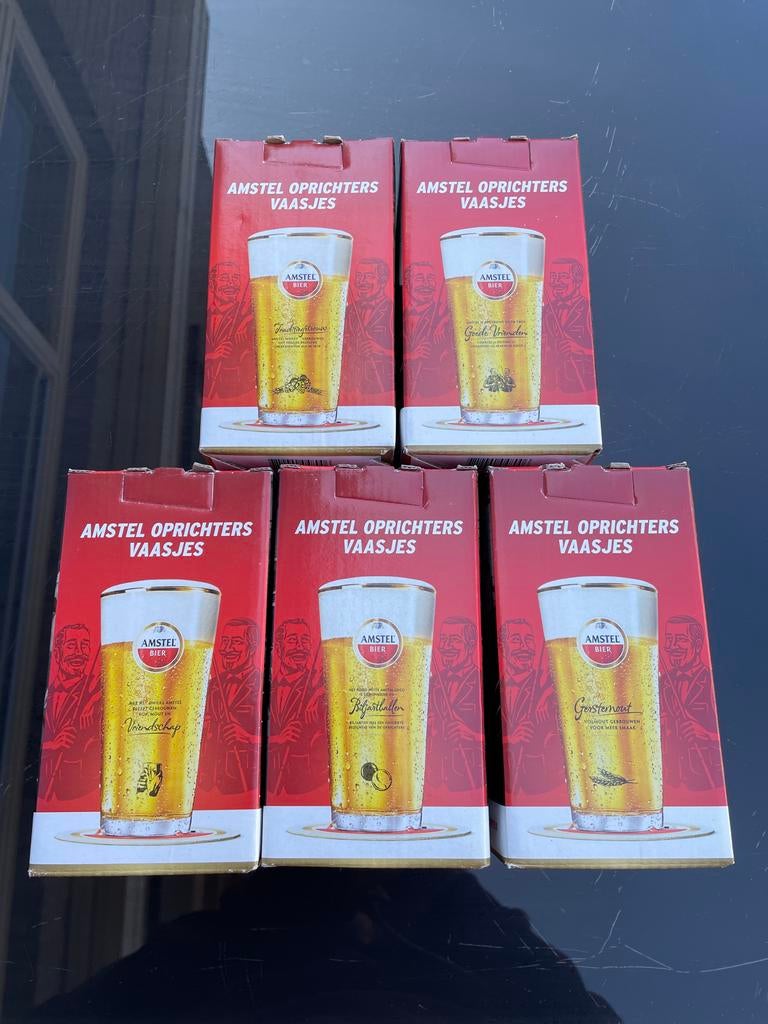6 Nieuwe Amstel Oprichters Vaasjes - 5 stuks, Ophalen, Nieuw, Glas of Glazen, Amstel