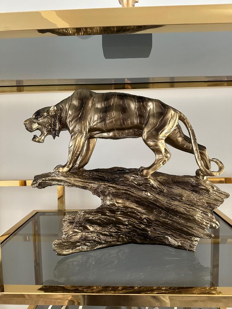 Tijger beeld goud decoratie, Verzamelen, Beelden en Beeldjes, Ophalen, Zo goed als nieuw, Dier