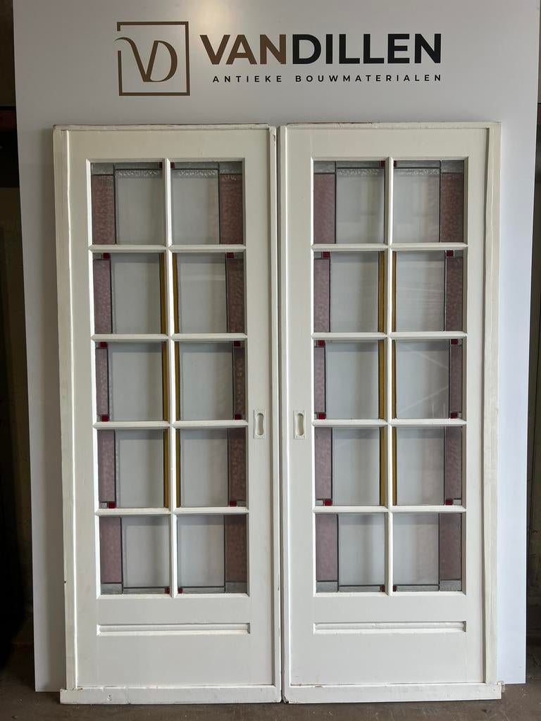 Oude ensuite schuifdeuren glas in lood + roede amsterdams