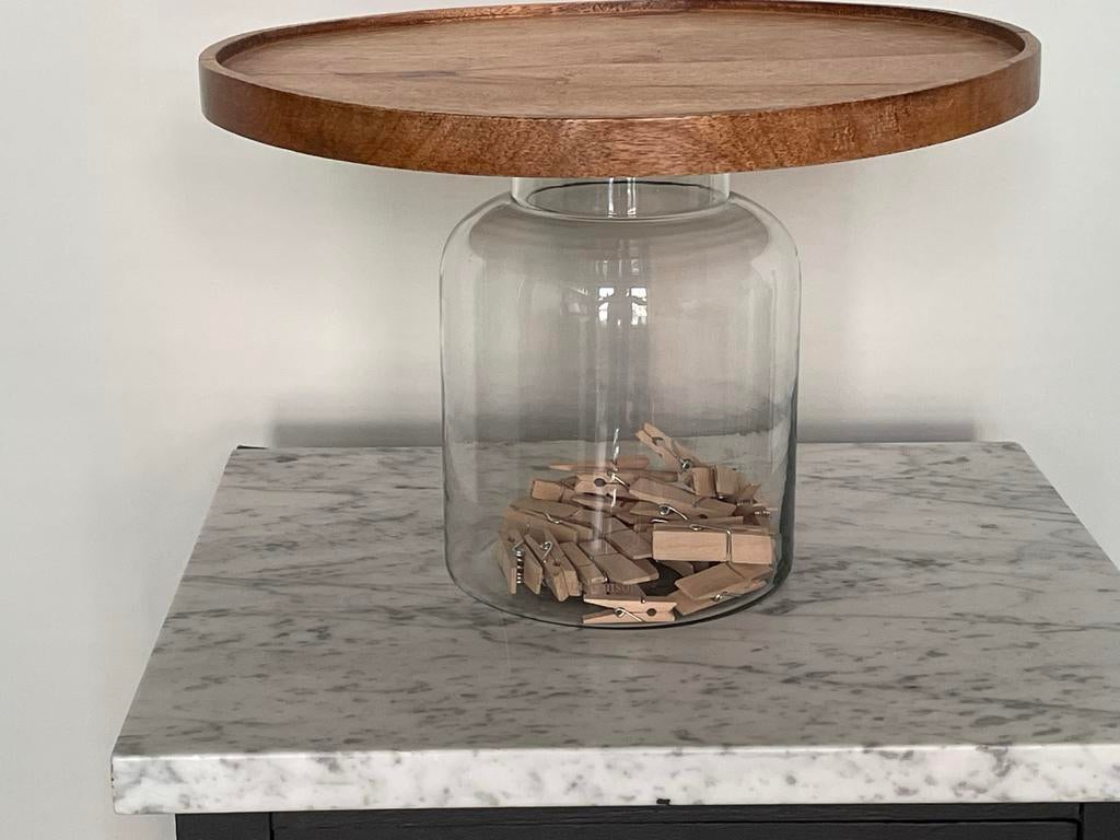 Glazen pot met houten deksel van Riviera Maison, Ophalen, Gebruikt