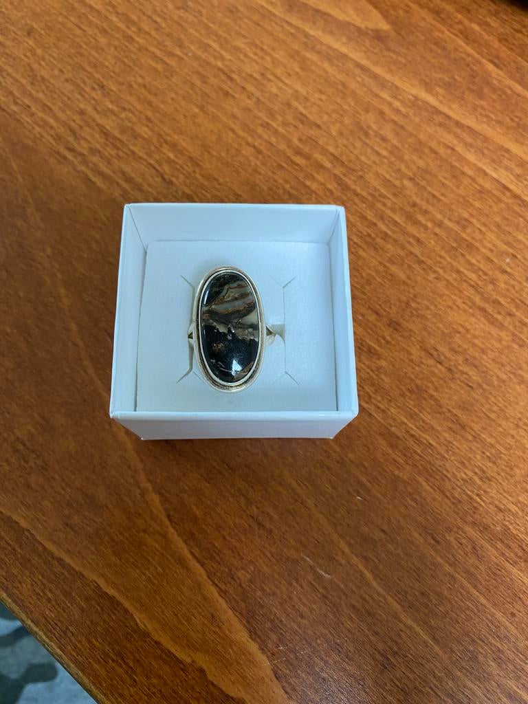 Ring zilver met obsidiaan maat 18, Ophalen of Verzenden, 17 tot 18, Zilver, Dame