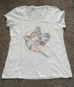 Wit T-shirt met opdruk van kleurrijke vogel, maat M, HEMA, Maat 38/40 (M), Wit, Ophalen of Verzenden, Zo goed als nieuw