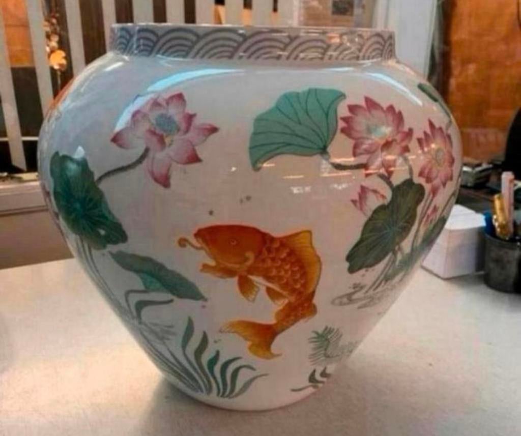 Bloempot Franklin mint the vase of the golden carp vaas., Ophalen of Verzenden