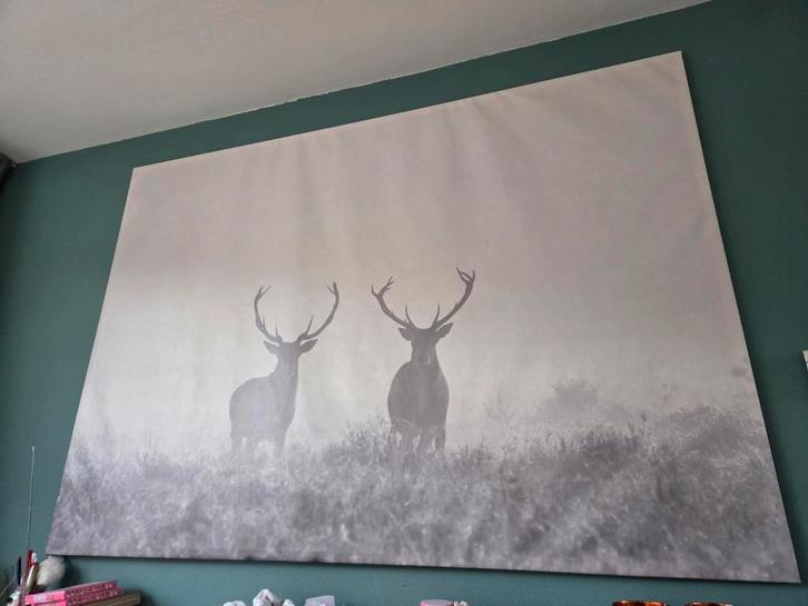 Groot Canvas Schilderij met Herten., Huis en Inrichting, Woonaccessoires | Schilderijen, Tekeningen en Foto's, Zo goed als nieuw