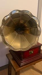 Klassieke Grammofoon in Bronskleur – Vintage Blikvanger!, Audio, Tv en Foto, Platenspelers, Ophalen, Gebruikt, Platenspeler, Overige merken