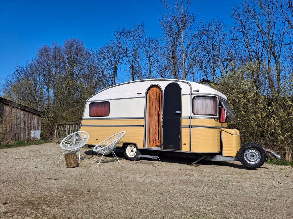 Unieke retro caravan Constructam, Caravans en Kamperen, Caravans, Rondzit, Vast bed, Ophalen