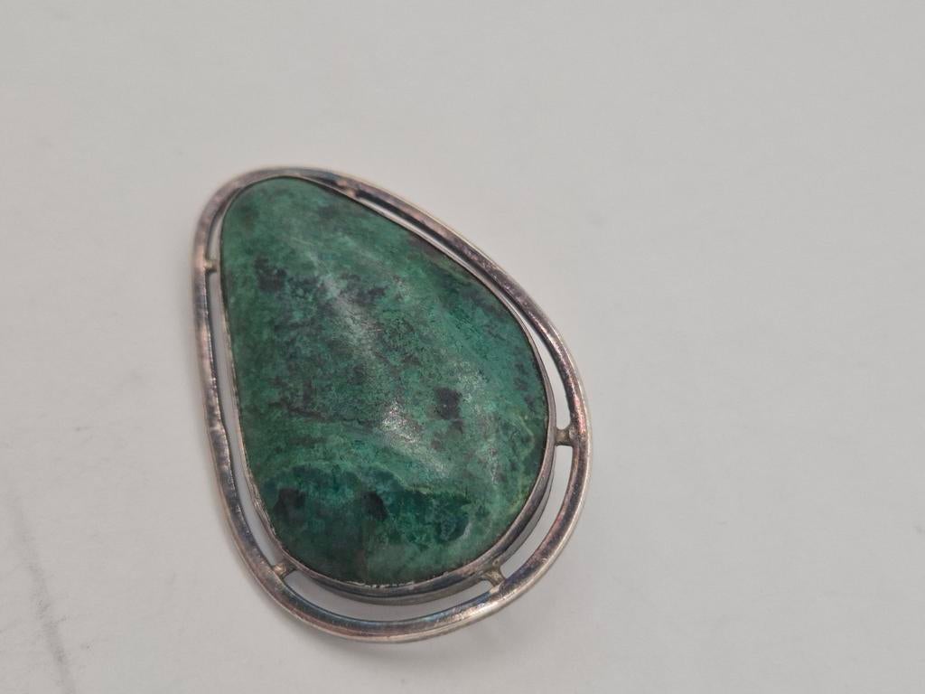 Mooie zilveren broche met Eilat steen(925), 4 tot 7 cm, Gebruikt, Verzenden, Met edelsteen