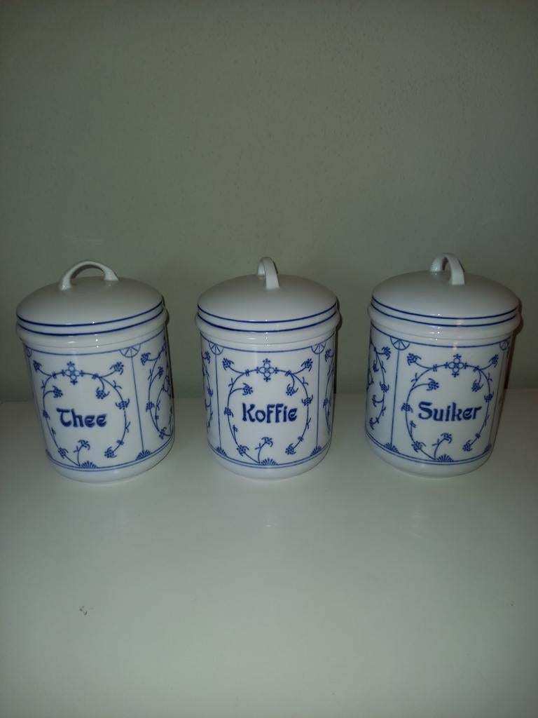 Saksisch blauwe potten voor Koffie, Thee, Suiker merk Kahla, Ophalen, Zo goed als nieuw, Overige materialen, Pot, Bus of Blik
