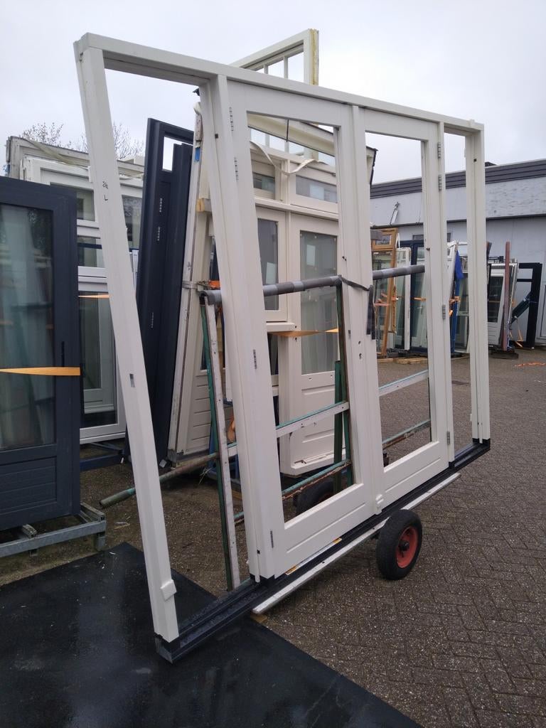 Kozijn met dubbele tuindeuren, Doe-het-zelf en Verbouw, Deuren en Horren, Nieuw, Buitendeur, 215 cm of meer, 120 cm of meer, Hout