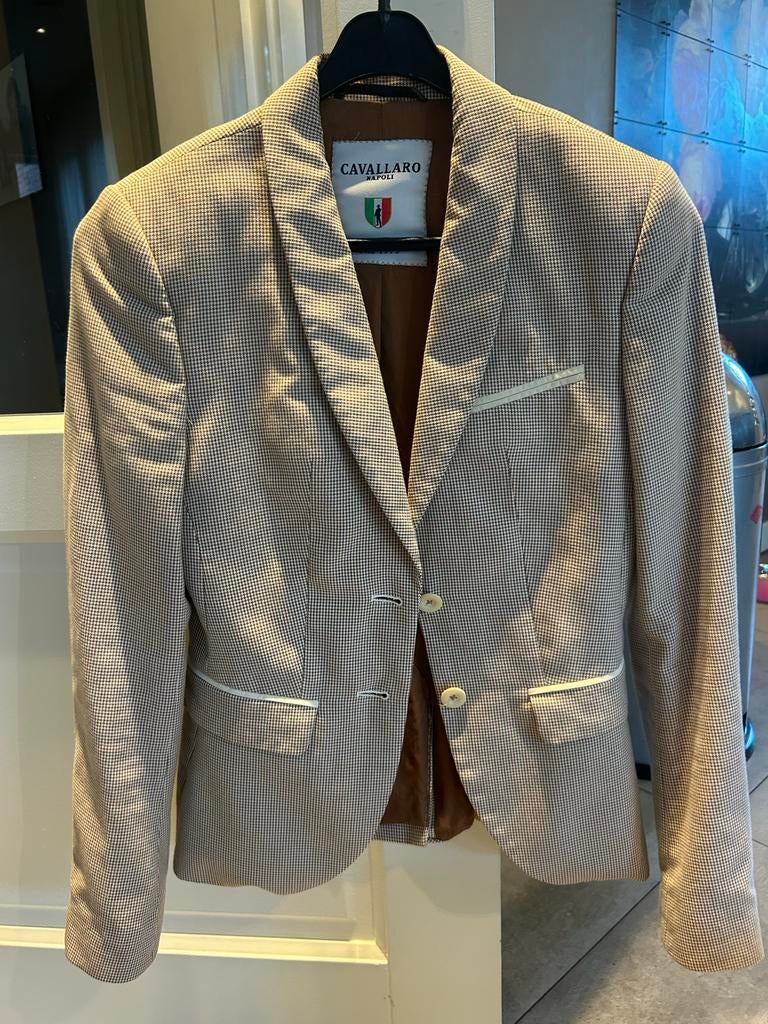 Cavallaro Napoli Blazer - Beige/Bruin Geruit - Maat 36, Ophalen of Verzenden, Gedragen, Maat 36 (S), Beige