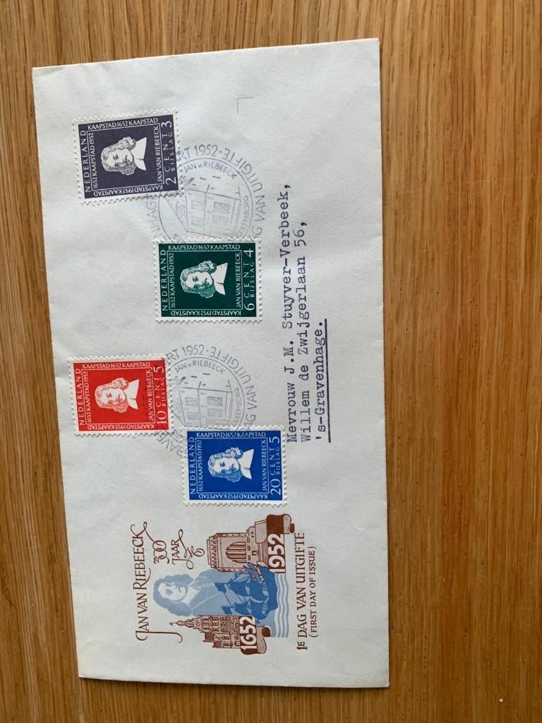 1e dag enveloppe Jan van Riebeeck 1952, Postzegels en Munten, Ophalen of Verzenden, Gestempeld