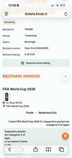 WK 2026 tickets Nederland (3 wedstrijden x 1 ticket), Eén persoon, Overige soorten