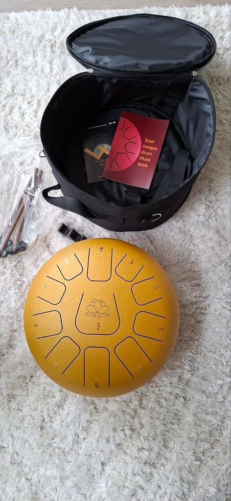Nieuwe World Living Handpan - Geel met accessoires, Muziek en Instrumenten, Percussie, Ophalen of Verzenden, Nieuw, Melodische percussie