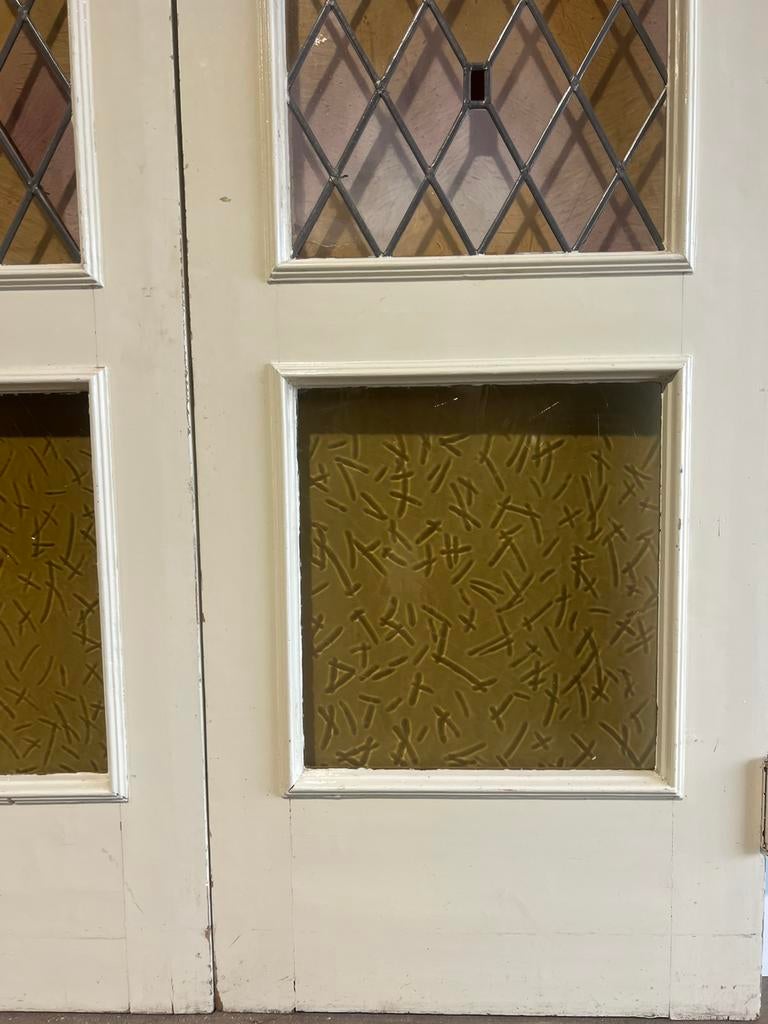 Antieke ensuite vouwdeuren erg hoog met glas in lood, Doe-het-zelf en Verbouw, Deuren en Horren, 120 cm of meer, Binnendeur, Ophalen of Verzenden