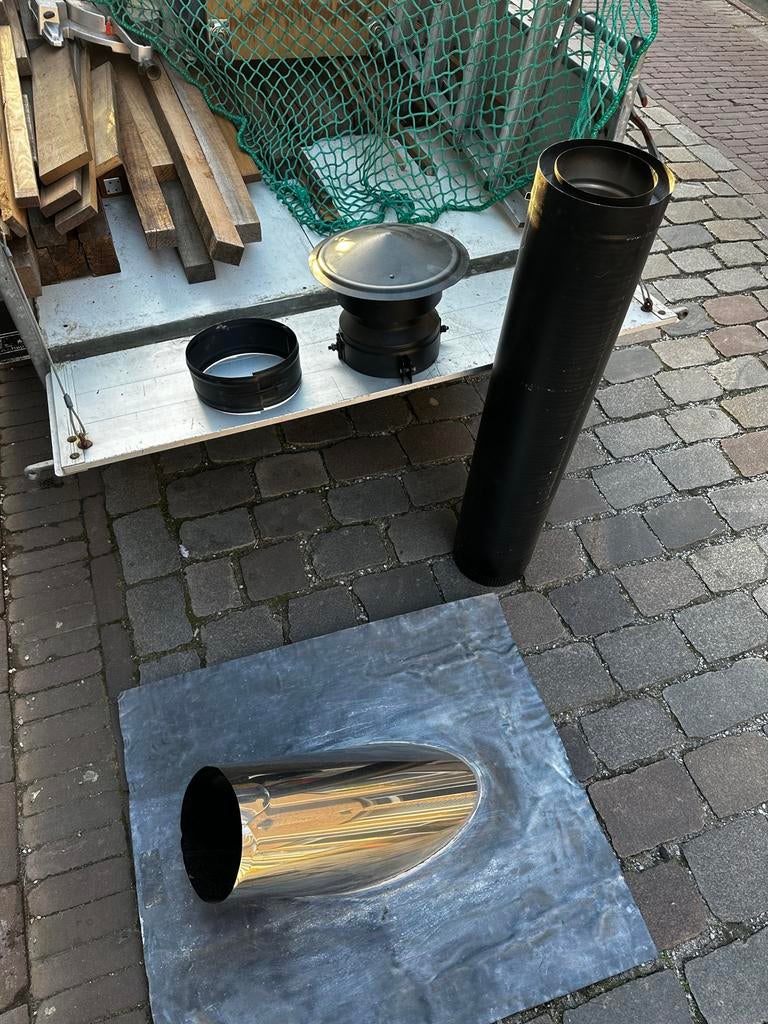 Dakplaat lood W150 met doorvoer buis voor openhaard NIEUW, Ophalen, Gebruikt, Houthaard
