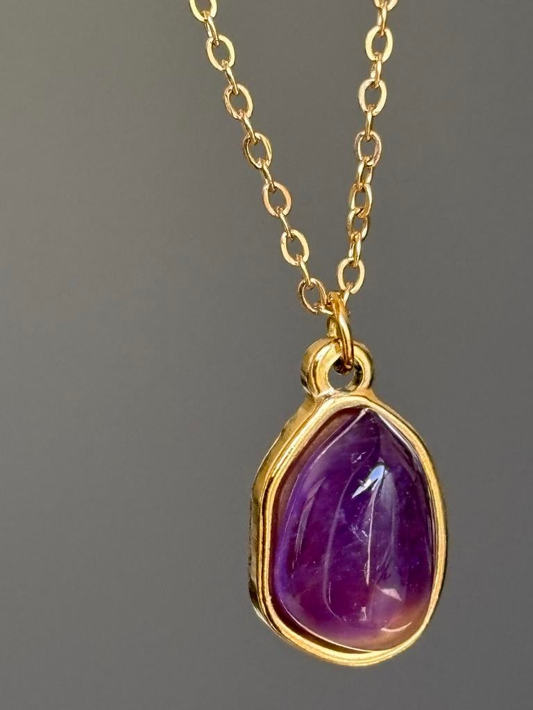 Paarse natuursteen ketting goudkleurig, Gebruikt, Paars, Cariadgems@hotmail.com, Ophalen of Verzenden