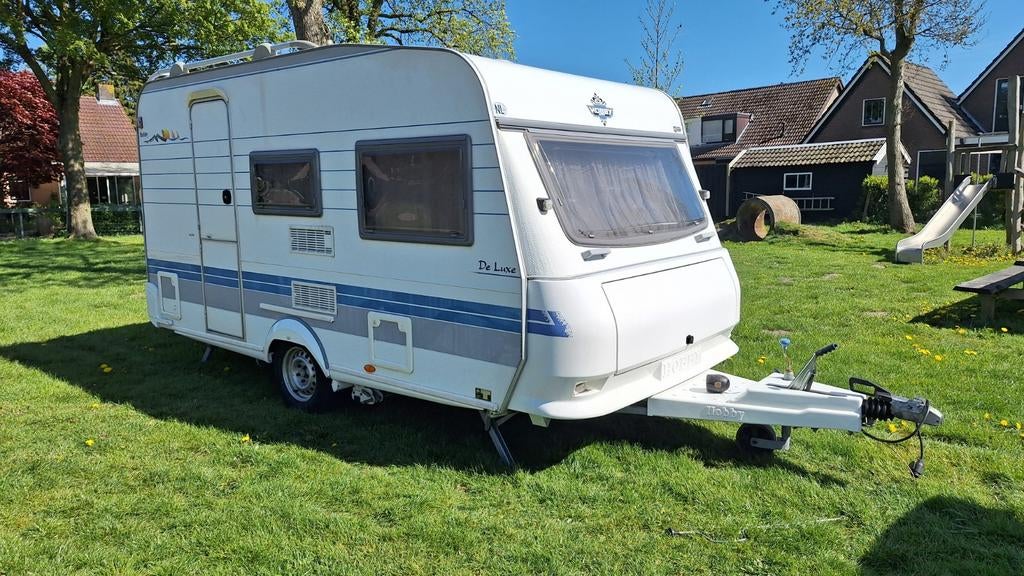 Hobby de luxe 400 SB bj. 2001, mover, fietsdrager.,, Caravans en Kamperen, Caravans, Standaardzit, Dwarsbed, Particulier, 4 tot 5 meter