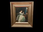 Olieverfschilderij: Dame aan het handwerken, Antiek en Kunst, Ophalen of Verzenden