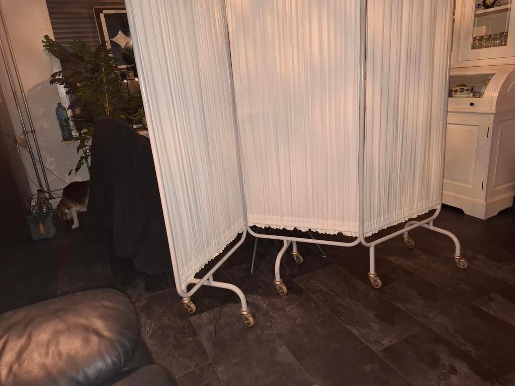 Vintage kamerscherm op wielen - Wit, Huis en Inrichting, Woonaccessoires | Kamerschermen, Ophalen