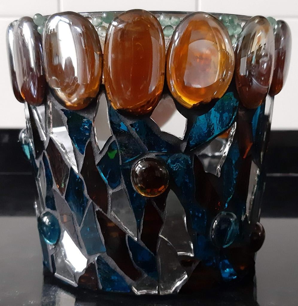 Glaskunst mozaïek kaarsenstandaard, Antiek en Kunst, Antiek | Glas en Kristal, Ophalen of Verzenden