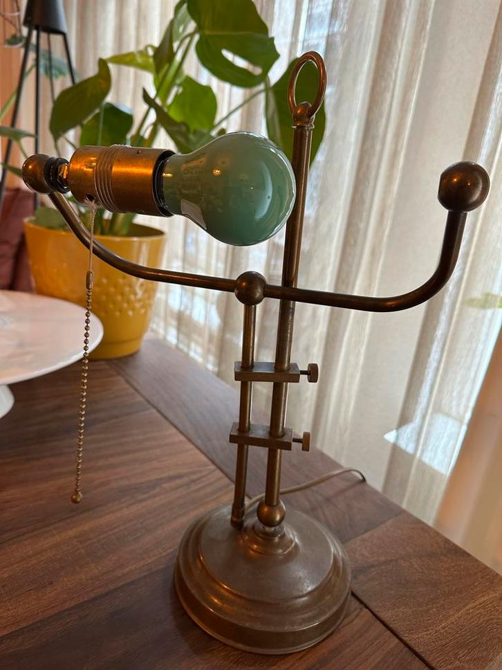 Vintage messing tafellamp met trekkoord, Antiek en Kunst, Antiek | Lampen, Ophalen of Verzenden
