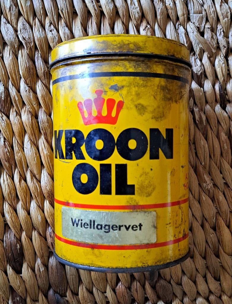 Oud blik Kroon Olie Wiellagervet, Verzamelen, Ophalen, Gebruikt, Overige