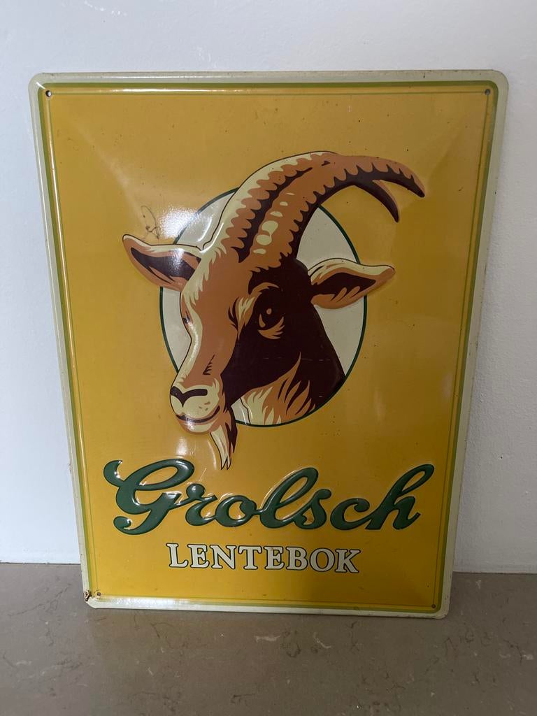 Grolsch Lentebok Geëmailleerd Reclamebord - Vintage, Antiek en Kunst, Antiek | Emaille, Ophalen of Verzenden