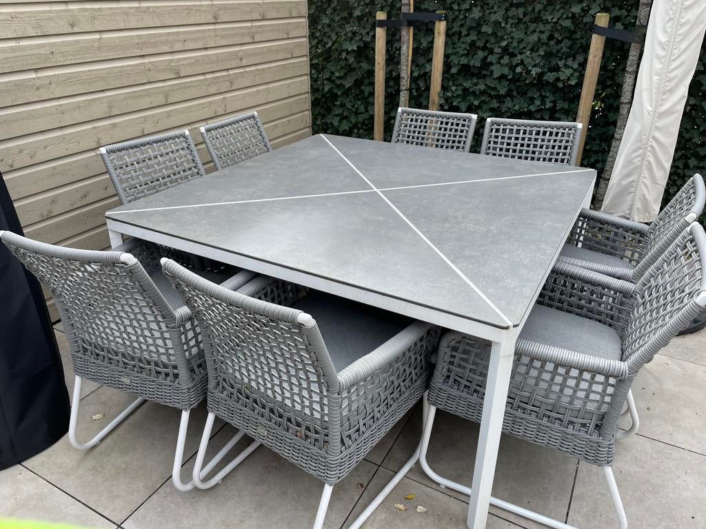 Tuinset 8 persoons LIFE wit  150x150, Tuin en Terras, Tuinsets en Loungesets, Ophalen, Zo goed als nieuw, Aluminium