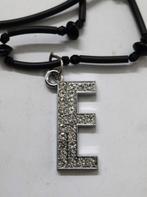 Schitterende Letter E hanger met Strass aan ketting, Ophalen, Overige materialen, Nieuw, Zilver