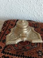 Antieke Messing Inktset met Porseleinen Inkpotje, Antiek en Kunst, Ophalen of Verzenden