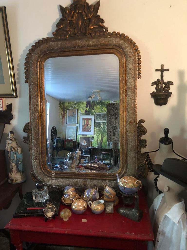 Antieke kuifspiegel, Antiek en Kunst, Antiek | Spiegels, Ophalen, Rechthoekig