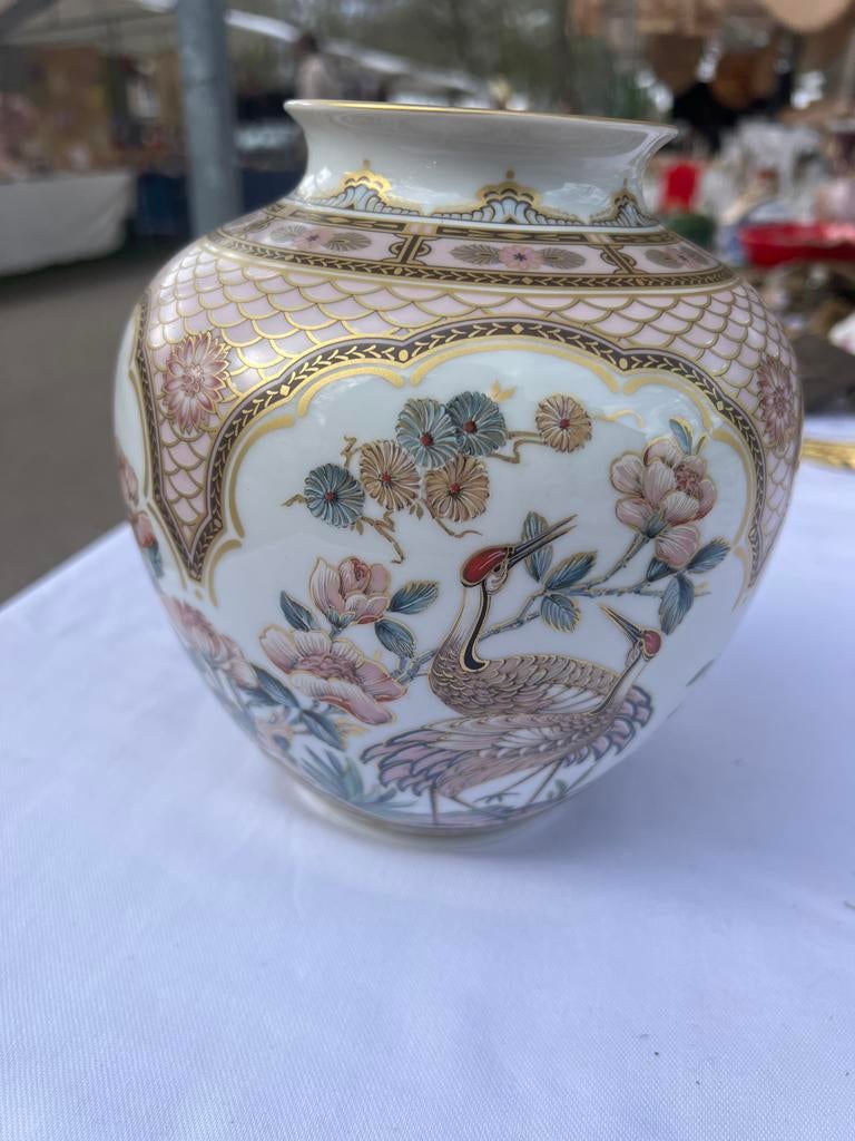 Prachtige vaas met kraanvogels en bloemmotief, Antiek en Kunst, Antiek | Vazen, Ophalen