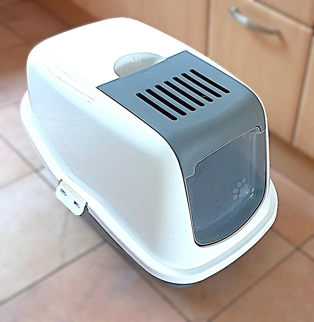 Wit-grijze Savic kattenbak met kap -56x39x39 cm, Ophalen, Gesloten