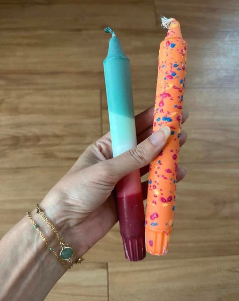 Twee kleurrijke kaarsen - zelfgemaakt / handmade, Ophalen of Verzenden, Nieuw