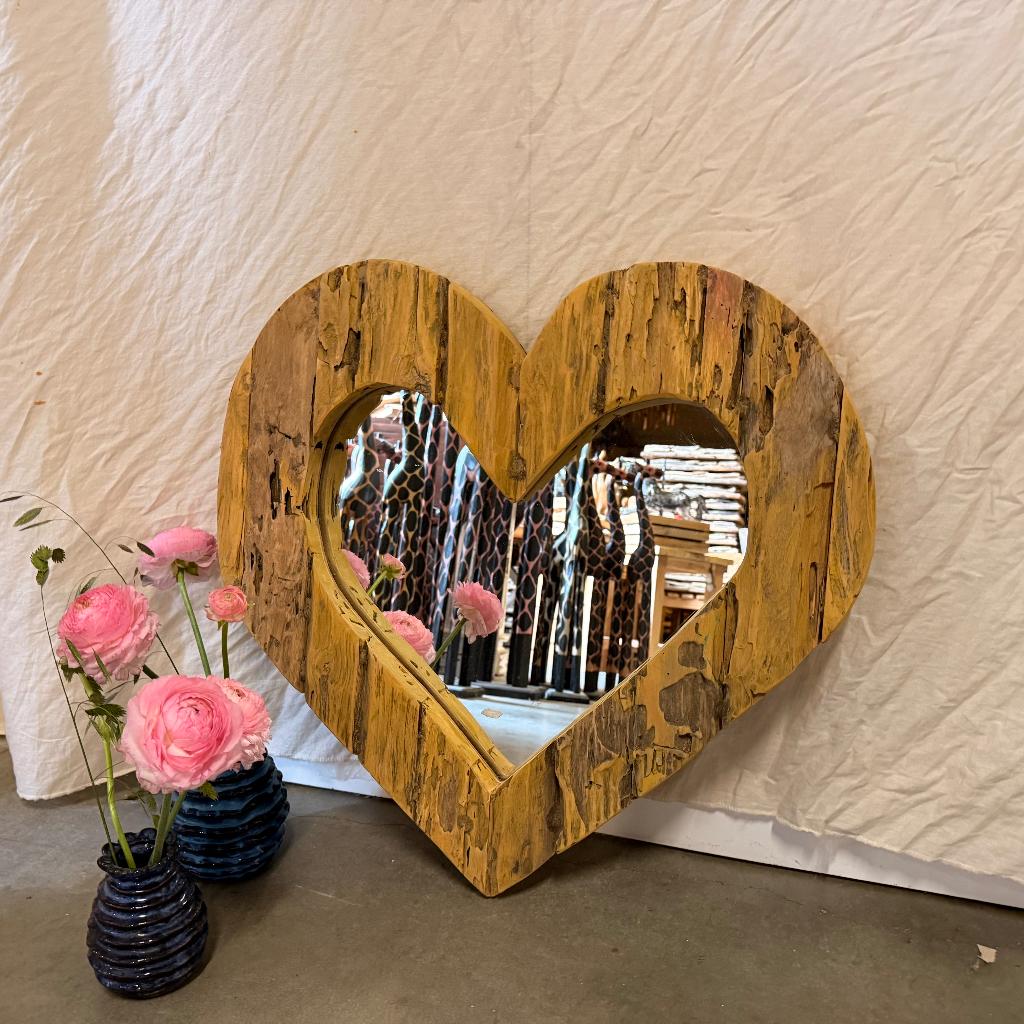 Hartjes spiegel - teakhouten lijst - 60 cm - Bij TTM Wonen