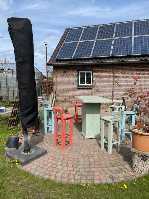 Barset of hoge tuinset, Tuin en Terras, Tuinsets en Loungesets, Ophalen, Gebruikt, 6 zitplaatsen, Steigerhout