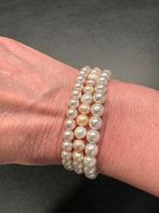 Parel armbanden drie stuks wit/roze, Sieraden, Tassen en Uiterlijk, Armbanden, Ophalen of Verzenden, Zo goed als nieuw, Wit