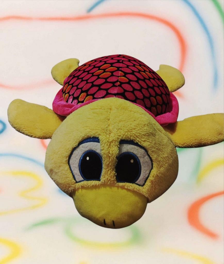 Grote knuffel schildpad Geel met Roze, Gebruikt, Overige merken, Overige typen, Ophalen of Verzenden