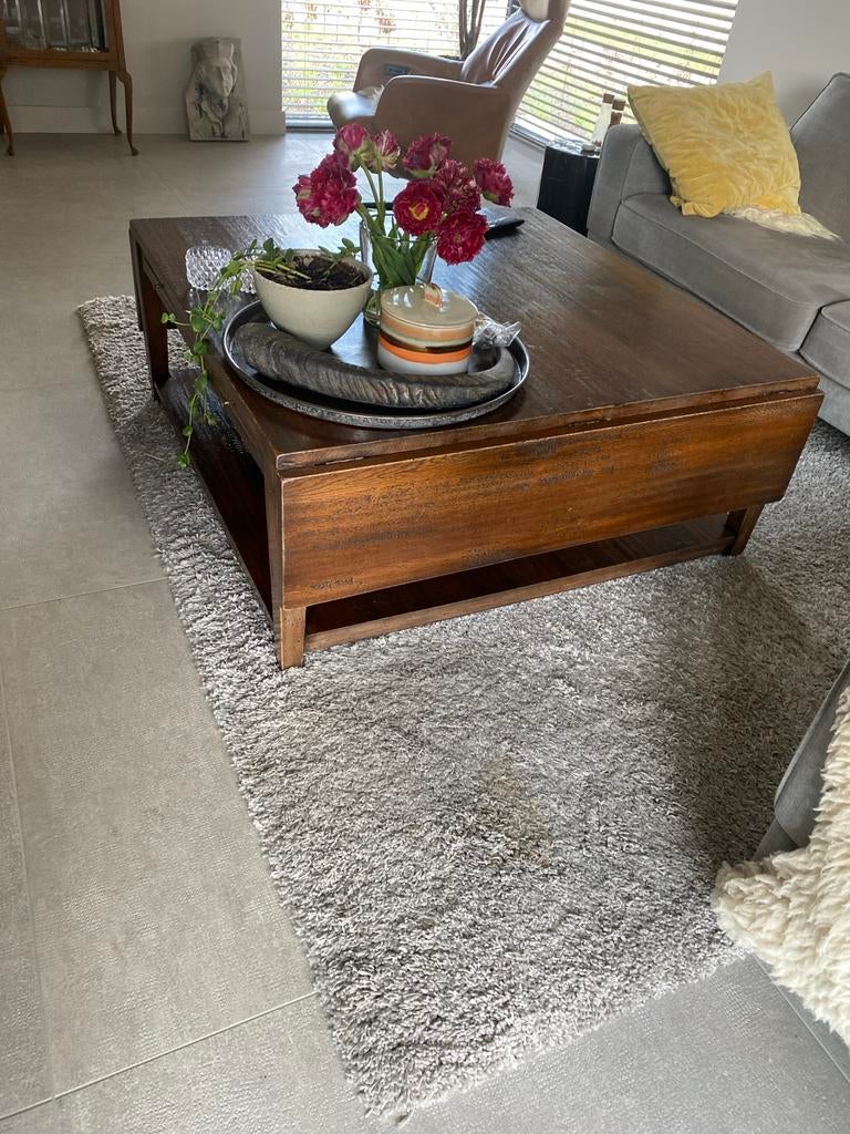 Houten salontafel 110x110, uitschuifbaar, Huis en Inrichting, Tafels | Salontafels, Gebruikt, 100 tot 150 cm, Vierkant, Ophalen of Verzenden