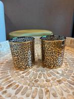 Set van 2 waxinelichthouders met luipaardprint, Overige materialen, Zwart, Nieuw, Ophalen of Verzenden