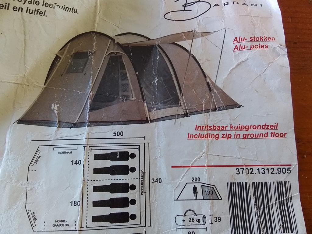 Bardani torino 4 tot 5 persoonstent, Caravans en Kamperen, Tenten, Ophalen, Gebruikt