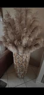 mooie visgraad schelpen vaas met pluimen, Huis en Inrichting, Ophalen, Overige kleuren, 75 cm of meer, Glas