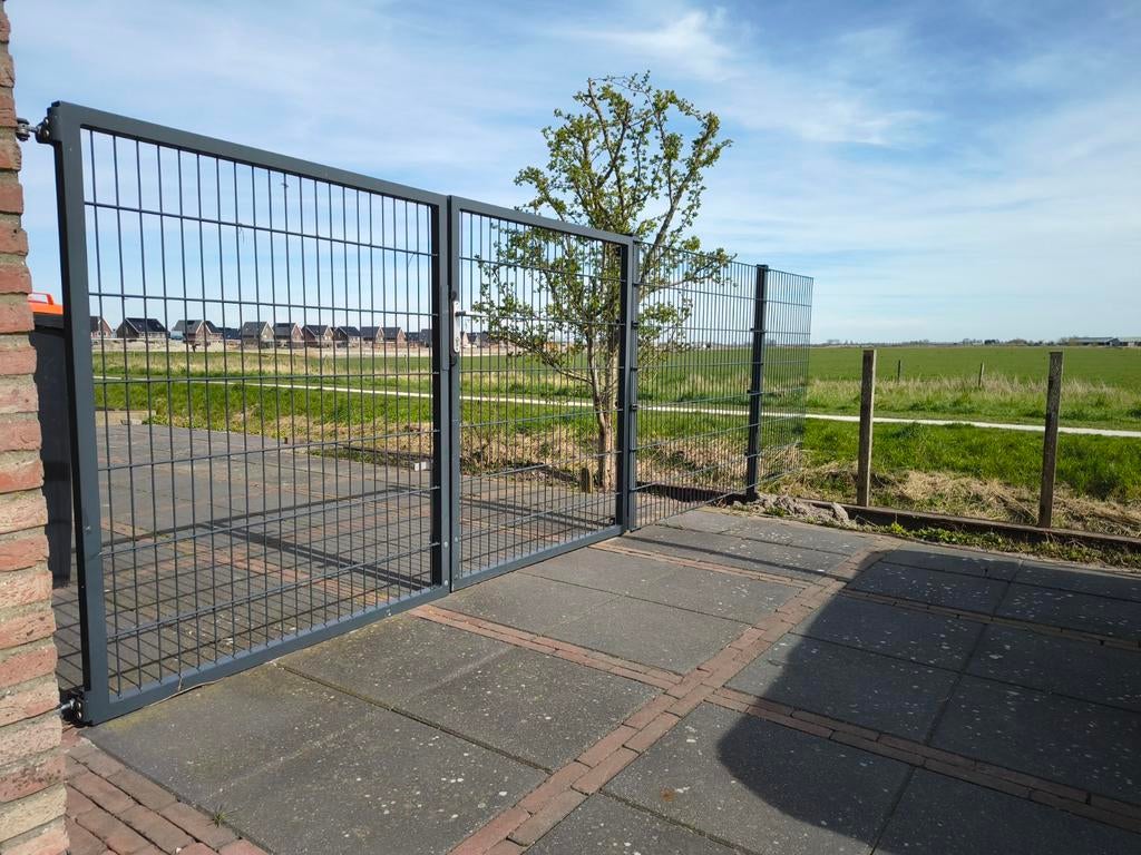 Dubbelstaafmat Hekwerk met poort (antraciet) 5 meter, Ophalen, Met poort, Gebruikt, Dubbelstaafmat hekwerk