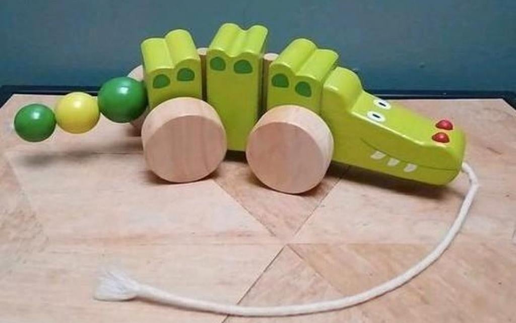 Houten speelgoed krokodil aan touwtje, Ophalen of Verzenden