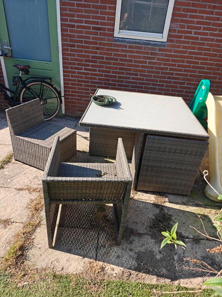Compacte tuinset voor 8 personen - ruimtebesparend design, Tuin en Terras, Tuinsets en Loungesets, Gebruikt, Tuinset, Wicker, 8 zitplaatsen