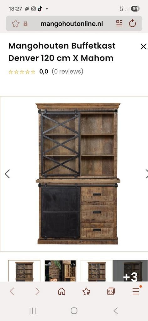 Mangohouten buffetkast Denver, Huis en Inrichting, Kasten | Buffetkasten, Ophalen of Verzenden